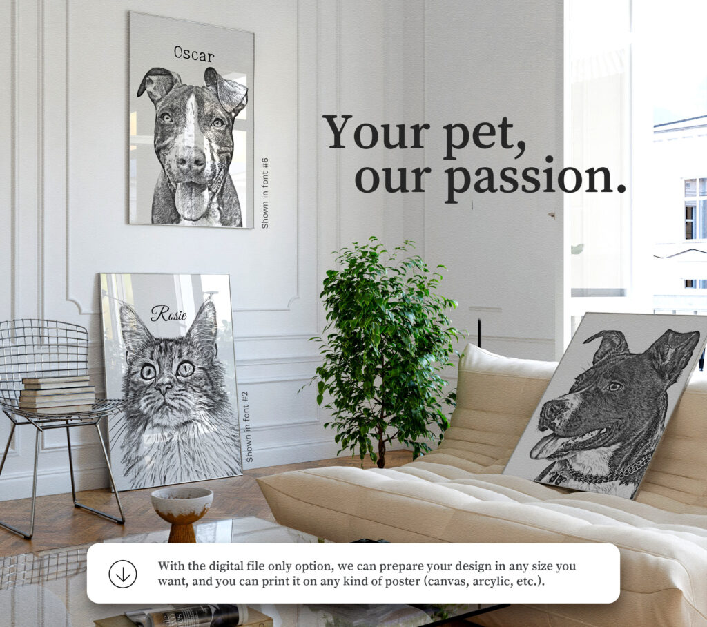 Custom Pet Portrait Pencil Sketch Dog Cat Drawing From Photo ...